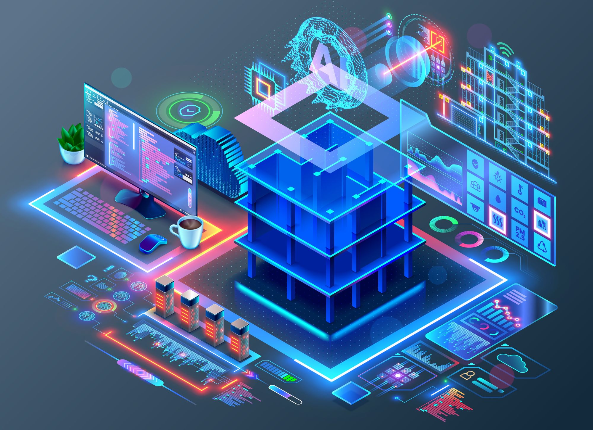 Futuristic AI Processor on Neon Circuit Board