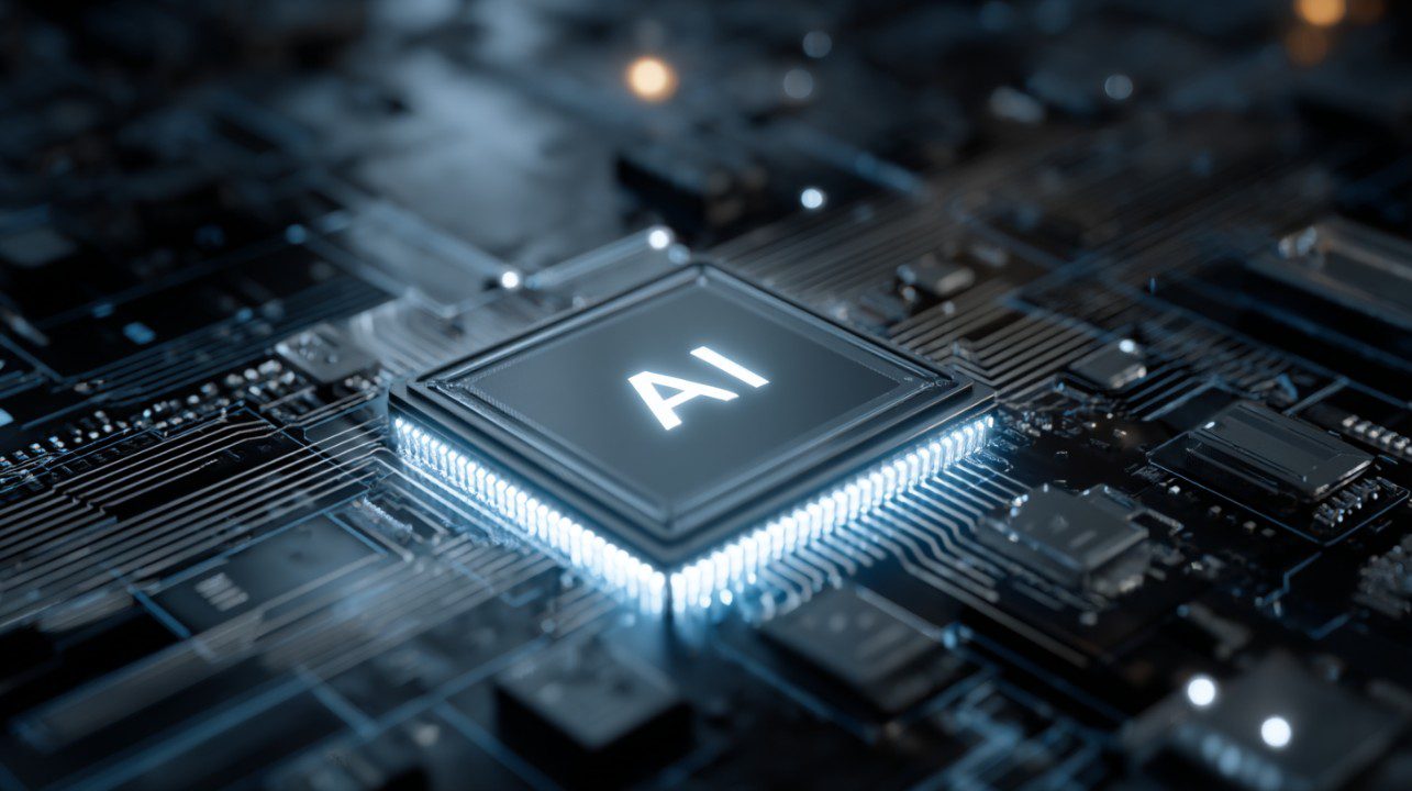 Futuristic AI Processor on Neon Circuit Board